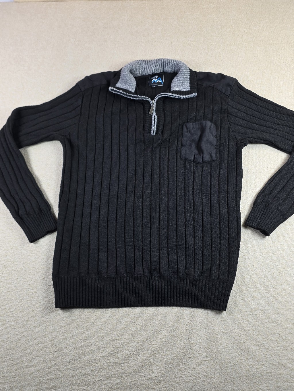 North Pole Sweater Mens Xl Black Ribbed 1/4 Zip Mock Neck Pullover